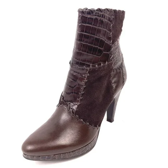 Gianni Bini Brown Patchwork Ankle Boots – Size 7.5M, 3.75” Heel - Picture 3 of 12